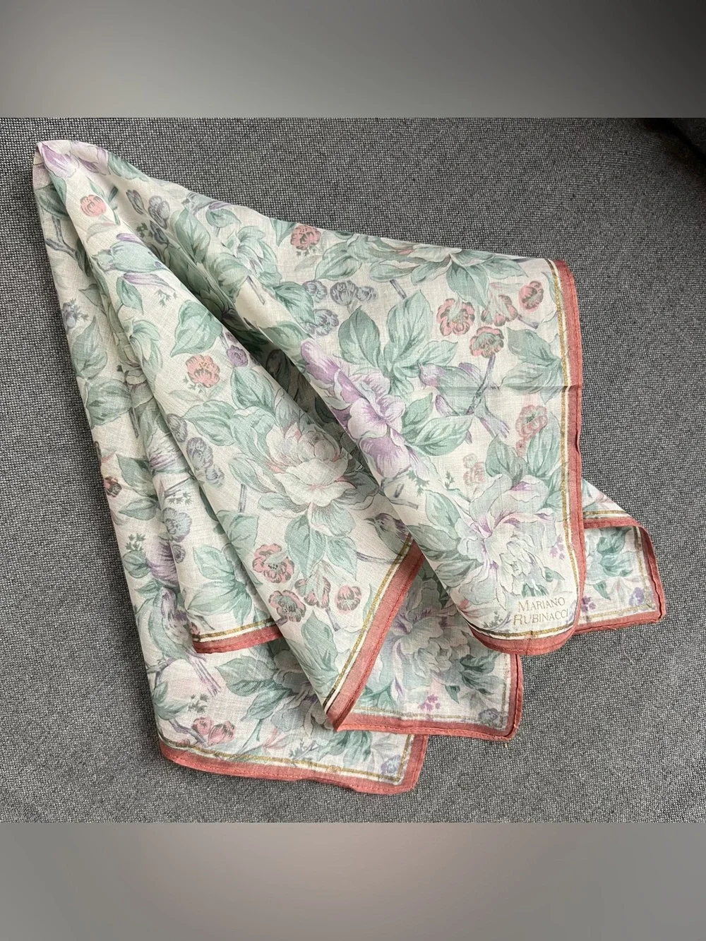 Mariano Rubinacci Floral Print Neckerchief Pocket Square Bandana Earth Tone NWOT